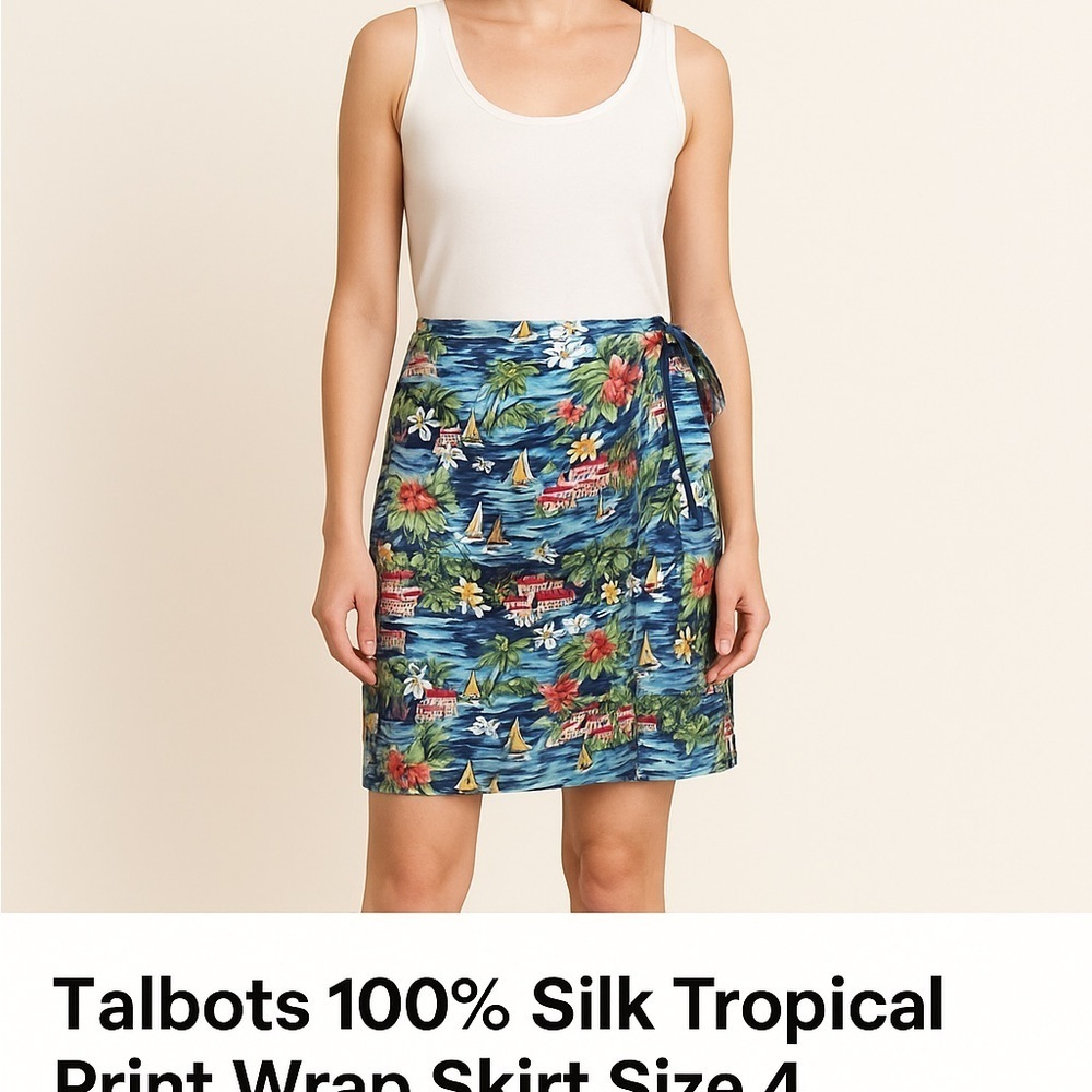 Talbots 100% Silk Tropical Print Wrap Skirt – Size 4